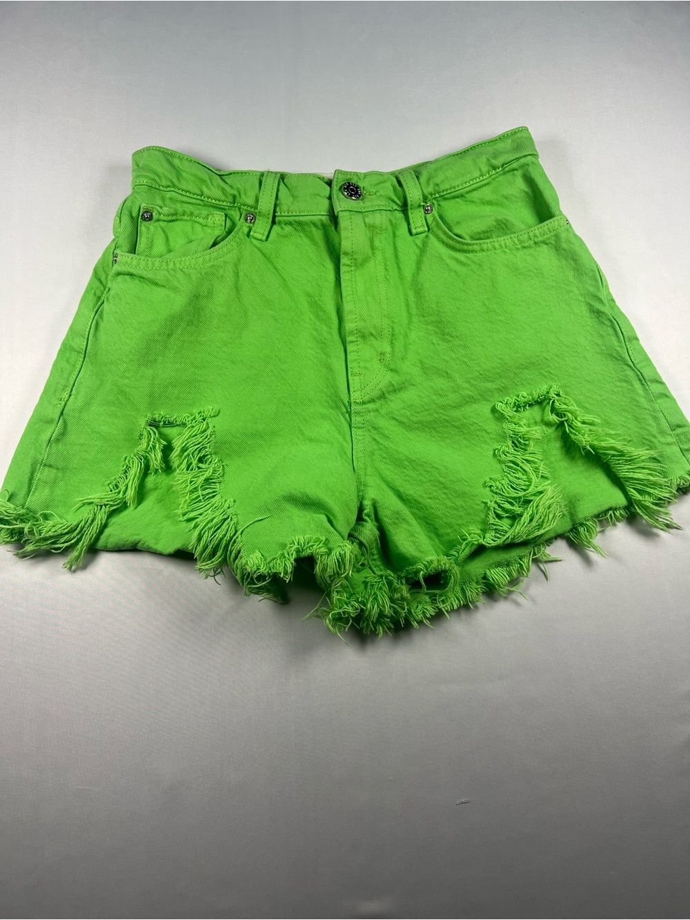 BDG Neon Green Frayed Denim Shorts